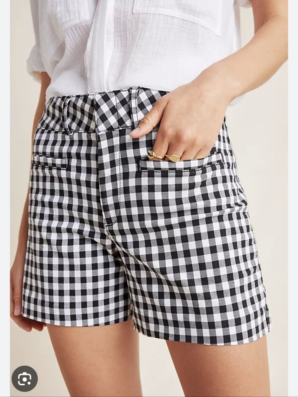 Anthropologie Women’s Sz 27 Picnic Gingham Shorts Black / White High Rise Preppy